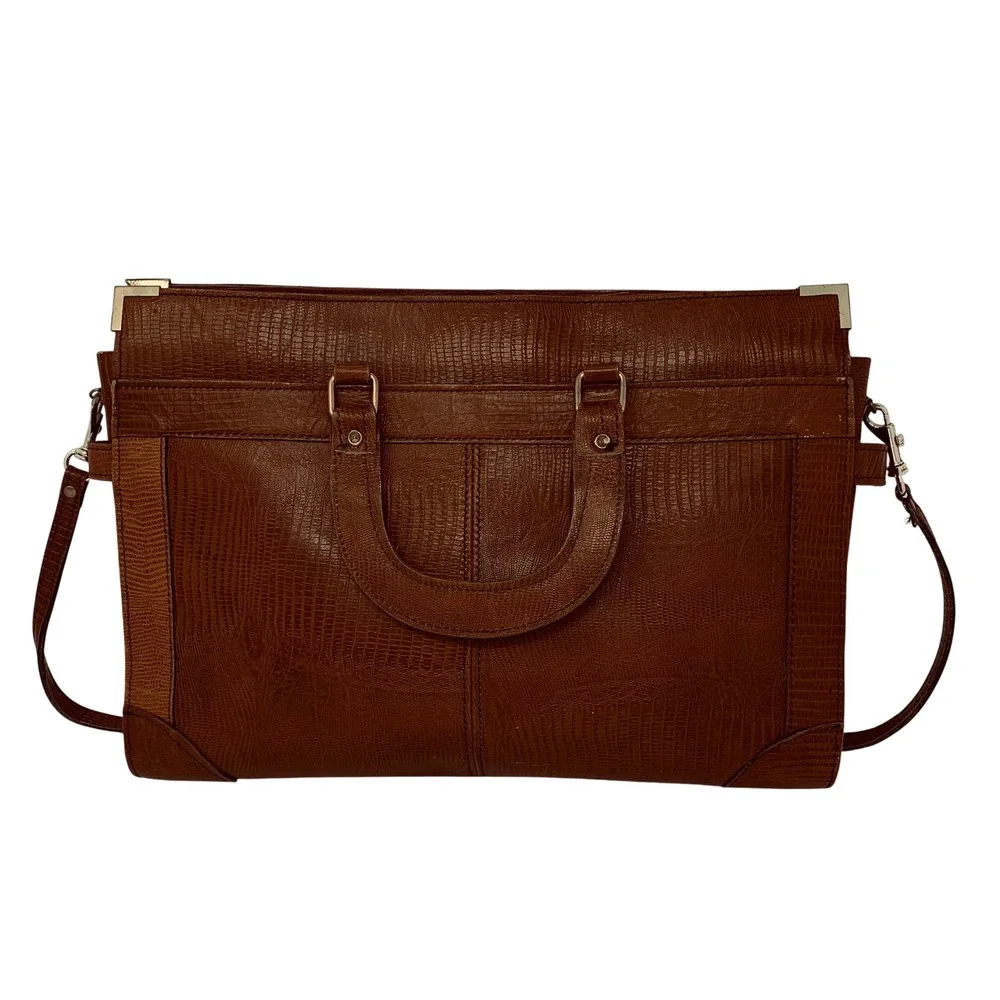 Smart Bags Vintage Brown Lizard Embossed Leather Briefcase Satchel Made in USA